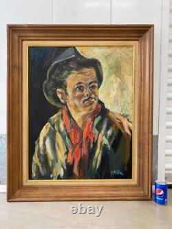 Antique Old West Social Realism Americana Cowboy Portrait Oil Painting, 1940s