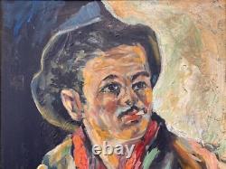 Antique Old West Social Realism Americana Cowboy Portrait Oil Painting, 1940s