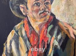 Antique Old West Social Realism Americana Cowboy Portrait Oil Painting, 1940s