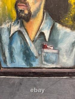 Antique Old West Social Realism Americana Cowboy Portrait Oil Painting, 1940s