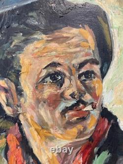 Antique Old West Social Realism Americana Cowboy Portrait Oil Painting, 1940s Antique Old West Social Realism Americana Cowboy Portrait Oil Painting, 1940s