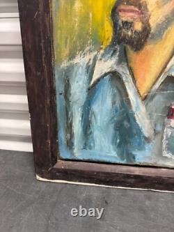 Antique Old West Social Realism Americana Cowboy Portrait Oil Painting, 1940s