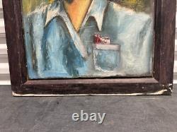 Antique Old West Social Realism Americana Cowboy Portrait Oil Painting, 1940s
