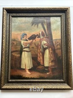 Antique Orientlism Painting 19th Century Large Portrait Landscape Camels Oil
