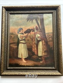 Antique Orientlism Painting 19th Century Large Portrait Landscape Camels Oil