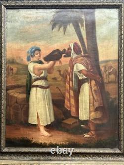Antique Orientlism Painting 19th Century Large Portrait Landscape Camels Oil