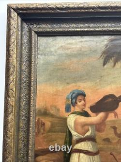 Antique Orientlism Painting 19th Century Large Portrait Landscape Camels Oil