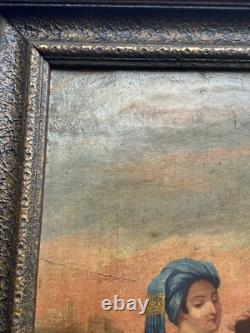 Antique Orientlism Painting 19th Century Large Portrait Landscape Camels Oil