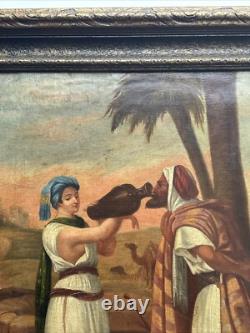 Antique Orientlism Painting 19th Century Large Portrait Landscape Camels Oil