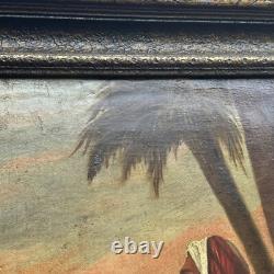 Antique Orientlism Painting 19th Century Large Portrait Landscape Camels Oil