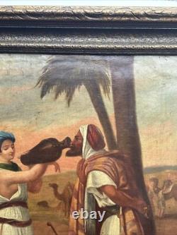 Antique Orientlism Painting 19th Century Large Portrait Landscape Camels Oil