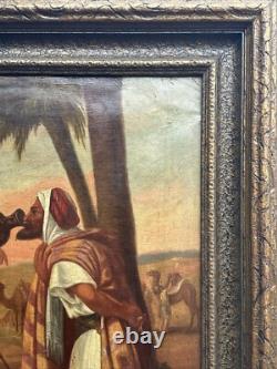 Antique Orientlism Painting 19th Century Large Portrait Landscape Camels Oil