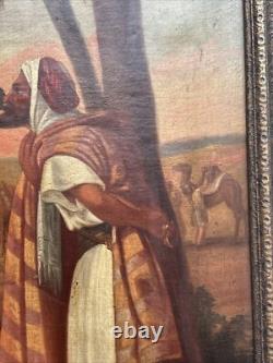 Antique Orientlism Painting 19th Century Large Portrait Landscape Camels Oil