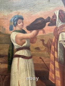 Antique Orientlism Painting 19th Century Large Portrait Landscape Camels Oil