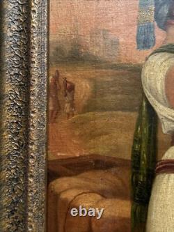 Antique Orientlism Painting 19th Century Large Portrait Landscape Camels Oil