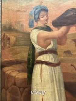 Antique Orientlism Painting 19th Century Large Portrait Landscape Camels Oil