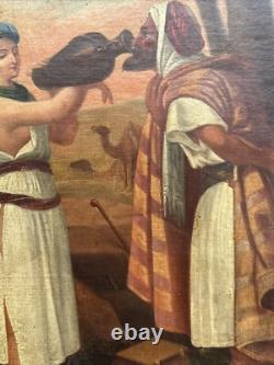 Antique Orientlism Painting 19th Century Large Portrait Landscape Camels Oil