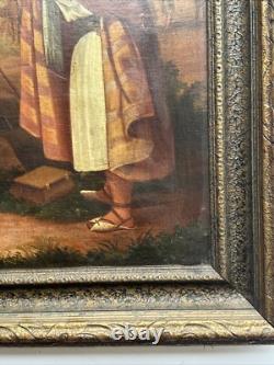Antique Orientlism Painting 19th Century Large Portrait Landscape Camels Oil