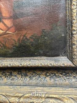 Antique Orientlism Painting 19th Century Large Portrait Landscape Camels Oil