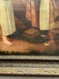 Antique Orientlism Painting 19th Century Large Portrait Landscape Camels Oil