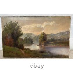 Antique Original Oil Painting Cows Crossing River Hamilton Hamilton 1847-1928