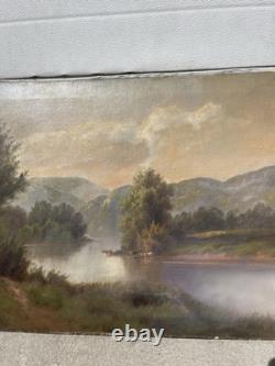 Antique Original Oil Painting Cows Crossing River Hamilton Hamilton 1847-1928