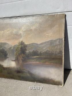 Antique Original Oil Painting Cows Crossing River Hamilton Hamilton 1847-1928