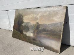 Antique Original Oil Painting Cows Crossing River Hamilton Hamilton 1847-1928