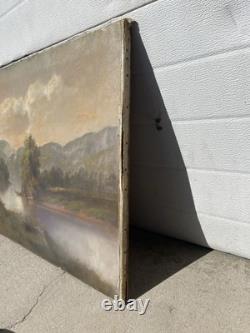 Antique Original Oil Painting Cows Crossing River Hamilton Hamilton 1847-1928