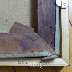 Antique Original Oil Painting on Canvas COWGIRL Roping A Bull Framed 17x16 in