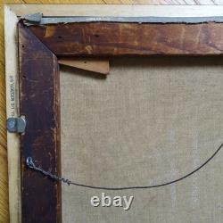 Antique Original Oil Painting on Canvas COWGIRL Roping A Bull Framed 17x16 in