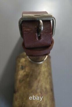 Antique PRIMITIVE LARGE ANIMAL COW BELL With LEATHER STRAP belt