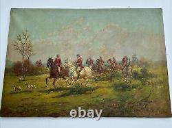 Antique Painting Large Restoration Project Horses Landscape Signed Listed As Is