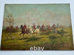 Antique Painting Large Restoration Project Horses Landscape Signed Listed As Is