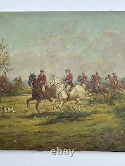 Antique Painting Large Restoration Project Horses Landscape Signed Listed As Is