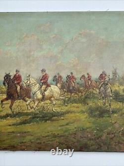 Antique Painting Large Restoration Project Horses Landscape Signed Listed As Is