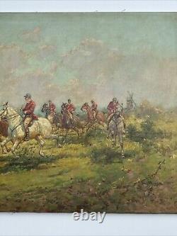 Antique Painting Large Restoration Project Horses Landscape Signed Listed As Is