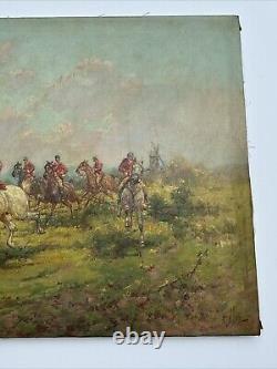 Antique Painting Large Restoration Project Horses Landscape Signed Listed As Is