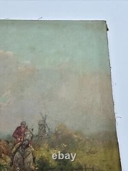 Antique Painting Large Restoration Project Horses Landscape Signed Listed As Is