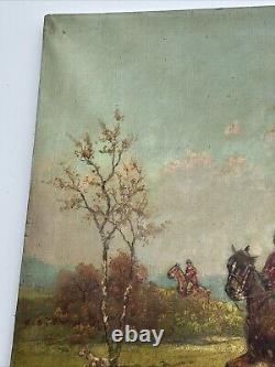 Antique Painting Large Restoration Project Horses Landscape Signed Listed As Is