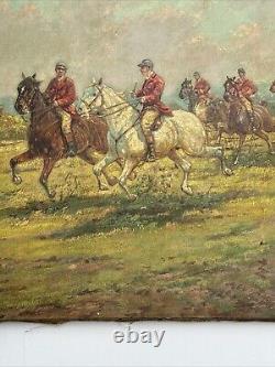 Antique Painting Large Restoration Project Horses Landscape Signed Listed As Is