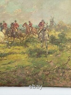 Antique Painting Large Restoration Project Horses Landscape Signed Listed As Is