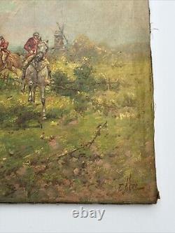 Antique Painting Large Restoration Project Horses Landscape Signed Listed As Is