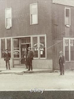 Antique Photo Cabinet Card Cowboys Frontier Bank 1890s Photo Marked Broken Arrow