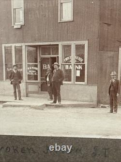 Antique Photo Cabinet Card Cowboys Frontier Bank 1890s Photo Marked Broken Arrow