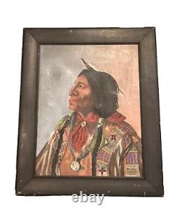 Antique Portrait Of Wolf Robe Cheyenne/Sioux Indian Chief Signed