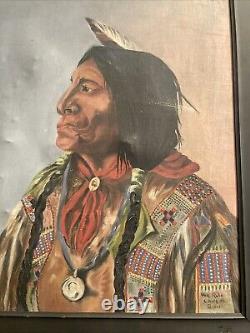 Antique Portrait Of Wolf Robe Cheyenne/Sioux Indian Chief Signed