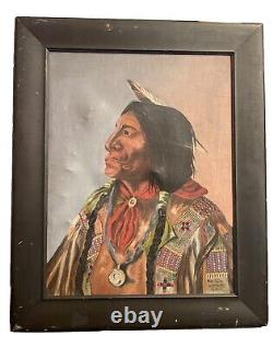 Antique Portrait Of Wolf Robe Cheyenne/Sioux Indian Chief Signed