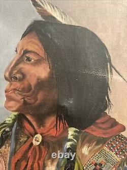 Antique Portrait Of Wolf Robe Cheyenne/Sioux Indian Chief Signed