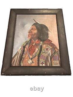 Antique Portrait Of Wolf Robe Cheyenne/Sioux Indian Chief Signed